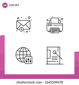 Outline Icon set. Pack of 4 Line Icons isolated on White Background for responsive Website Design Print and Mobile Applications.