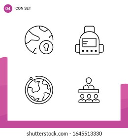Outline Icon set. Pack of 4 Line Icons isolated on White Background for responsive Website Design Print and Mobile Applications.