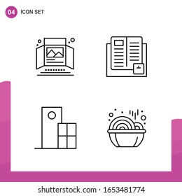 Outline Icon set. Pack of 4 Line Icons isolated on White Background for responsive Website Design Print and Mobile Applications.