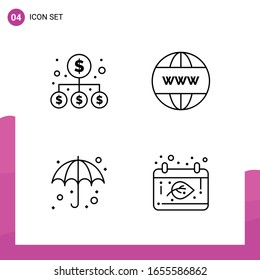Conjunto de iconos de esquema. Paquete de 4 iconos de línea aislados en fondo blanco para el diseño de sitios web receptivo Aplicaciones de impresión y aplicaciones móviles.