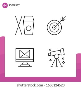 Outline Icon set. Pack of 4 Line Icons isolated on White Background for responsive Website Design Print and Mobile Applications.