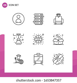Outline Icon set. Pack of 9 Line Icons isolated on White Background for responsive Website Design Print and Mobile Applications.