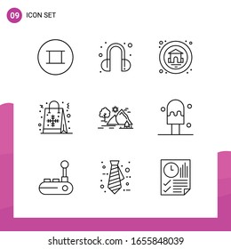 Outline Icon set. Pack of 9 Line Icons isolated on White Background for responsive Website Design Print and Mobile Applications.