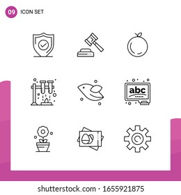 Outline Icon set. Pack of 9 Line Icons isolated on White Background for responsive Website Design Print and Mobile Applications.