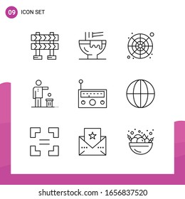 Outline Icon set. Pack of 9 Line Icons isolated on White Background for responsive Website Design Print and Mobile Applications.