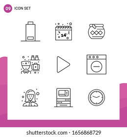 Outline Icon set. Pack of 9 Line Icons isolated on White Background for responsive Website Design Print and Mobile Applications.