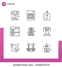 Outline Icon set. Pack of 9 Line Icons isolated on White Background for responsive Website Design Print and Mobile Applications.
