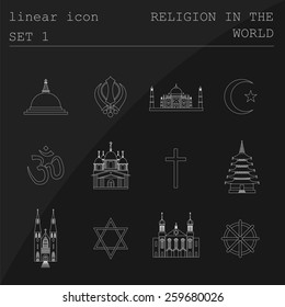 Outline icon set Religion in the world. Flat linear design. Vector illustration