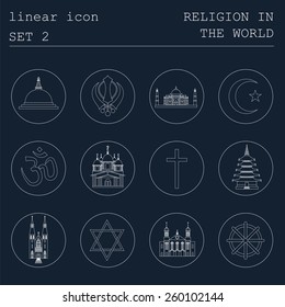Outline icon set Religion in the world. Flat linear design. Vector illustration