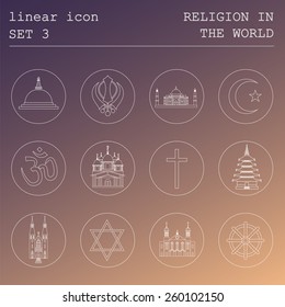 Outline icon set Religion in the world. Flat linear design. Vector illustration