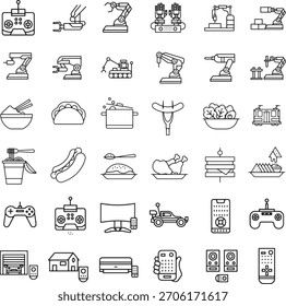 Conjunto de iconos de contorno que representa la comida de Tecnología y Elementos de estilo de vida moderno.