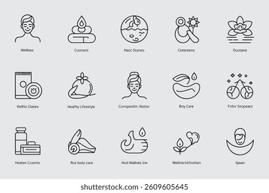 Outline Icon Set Representing Wellness Beauty And Health Topics In Linear Style