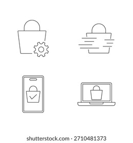 Conjunto de iconos de contorno para Configuraciones, lista de artículos, acceso de compras en línea para móviles y portátiles.