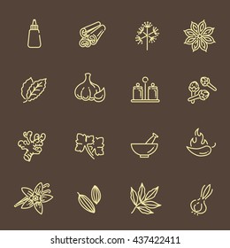 outline icon set - spices, condiments and herbs