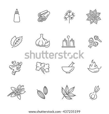outline icon set - spices, condiments and herbs