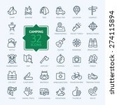 Outline icon set - summer camping, outdoor, travel.