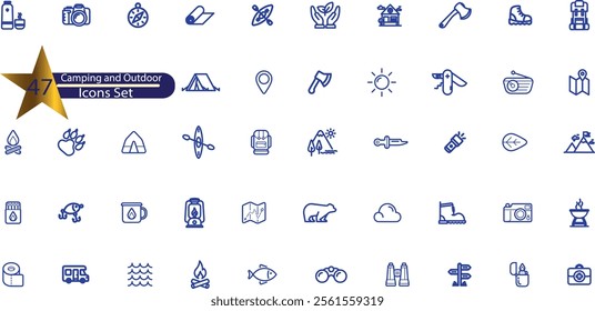 Outline icon set - summer camping, outdoor, travel.