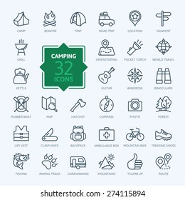 Outline Icon Set - Summer Camping, Outdoor, Travel.