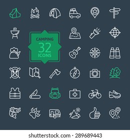 Outline icon set - summer camping, outdoor, travel