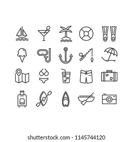 Outline icon set - summer, vacation, beach. Travel and vacation icons. Vector illustration.