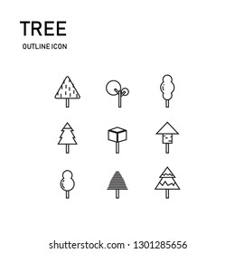 outline icon set of tree design with simple line