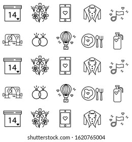 outline icon set of valentine