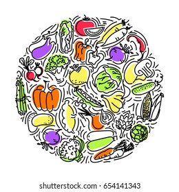 Outline icon set Vegetables and herbs with elements for mobile concepts and web apps. Line and flat style icon. Vector sign.