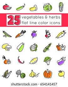 Outline icon set Vegetables and herbs with elements for mobile concepts and web apps. Line and flat style icon. Vector sign.