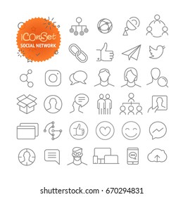 Outline icon set. Web and mobile app thin line icons. Social network