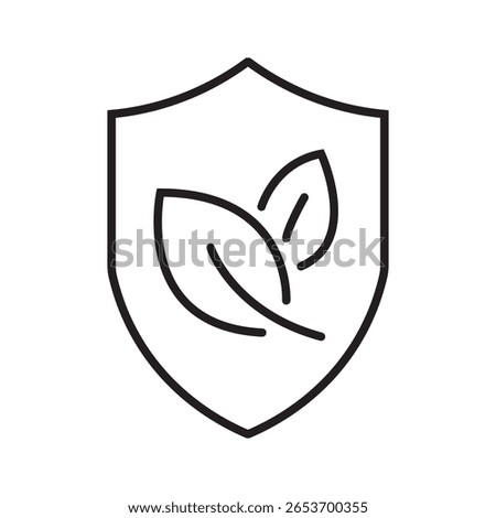 Outline icon of a shield with a leaf, representing environmental protection and eco safety measures. editable stroke. vector illustration