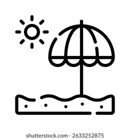 An outline icon showing a beach umbrella with sun