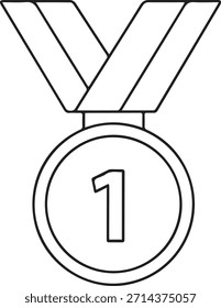Icono de contorno que muestra una medalla circular del primer lugar con el número 1 y una cinta del cuello.