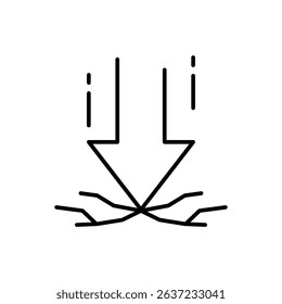 Outline Icon Showing Downward Impact Breaking Surface Representing Crisis Damage and Stress