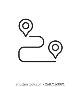 Icono de contorno que muestra una ruta con varios pines de ubicación o puntos de parada.