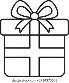 Icono de contorno que muestra un regalo cuadrado o una caja de regalo envuelta con un lazo de cinta decorativo Grande.