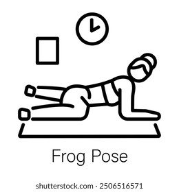 An outline icon showing a woman doing frog pose exercise 