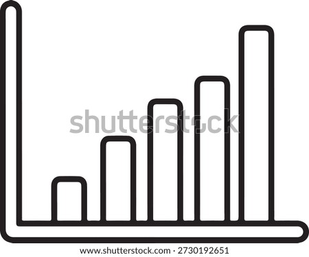 Outline icon of a simple bar graph illustrating growth, progress, or strong signal strength isolated on white background, illustration