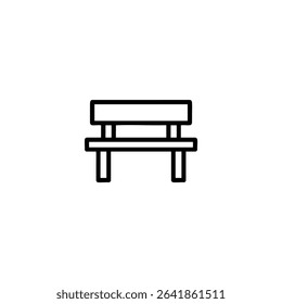 Outline icon of a simple park bench with a seat and backrest. Monochrome vector graphic for outdoor, park, or urban furniture themes.