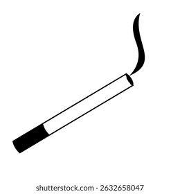 Ícone de contorno de um único cigarro aceso
   com uma ponta vermelha brilhante e fumaça fina
   ascendente, adequado para ilustrar
   atividade de fumadores. Contorno isolado do vetor
   desenho. Traçado editável.