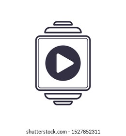 Outline icon smart watch with play video symbol. Electronic media screen modern hand gadget device. Vector multimedia symbol