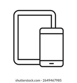 Ícone de esboço do smartphone e tablet. Estilo de ícone linear para tecnologia móvel, gadgets eletrônicos e conceitos de comunicação. Traçado editável, ilustração vetorial.