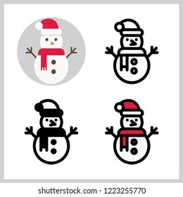 Outline Icon of Snowman with Santa Hat, Symbol of Merry Christmas, Filled Outline Pictogram Graphic for Web Design, Flat Vector Symbol for Winter Holiday