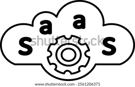 An outline icon Software as a Service (SaaS). Features a cloud with gears and 'SaaS' text, symbolizing cloud-based software solutions. Simple and modern design in line art format.