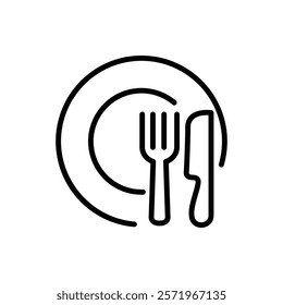 outline icon of spoon, fork and plate, dining area icon