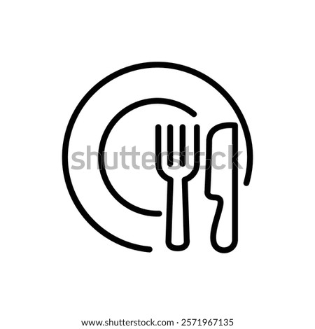 outline icon of spoon, fork and plate, dining area icon