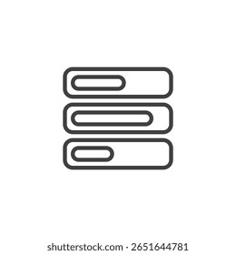 Outline icon of stacked server data units. AI and database technology vector icon. Line style symbol for cloud systems.