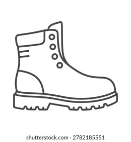 Outline icon of a sturdy hiking boot for outdoor footwear with footwear