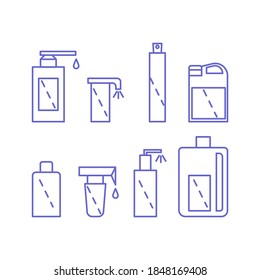 Outline icon style. A simple sanitizer icon set. Disinfection line vector  isolated on white background. Fight and prevention of coronavirus.Hand hygiene,sanitizing, protection against COVID-19.