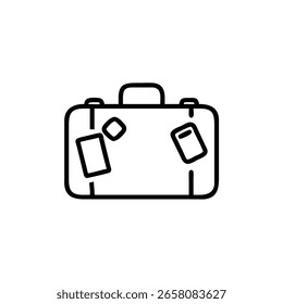 Outline icon a suitcase with two travel tags luggage baggage