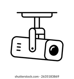 Outline icon of a surveillance camera mounted on a ceiling for security monitoring systems. Flat vector illustration.